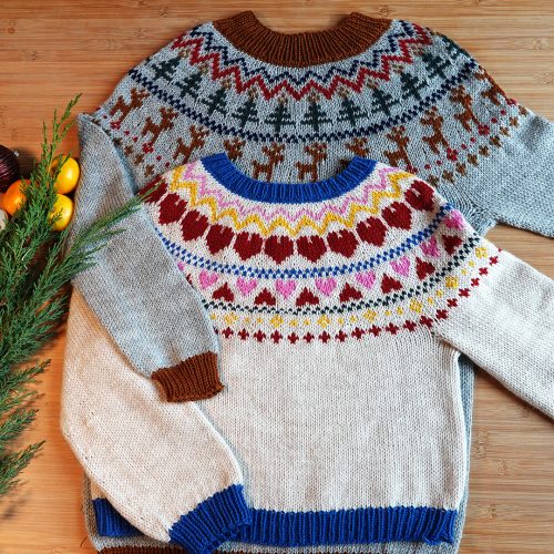 Sweater til voksne med hjerter - strikkeopskrift